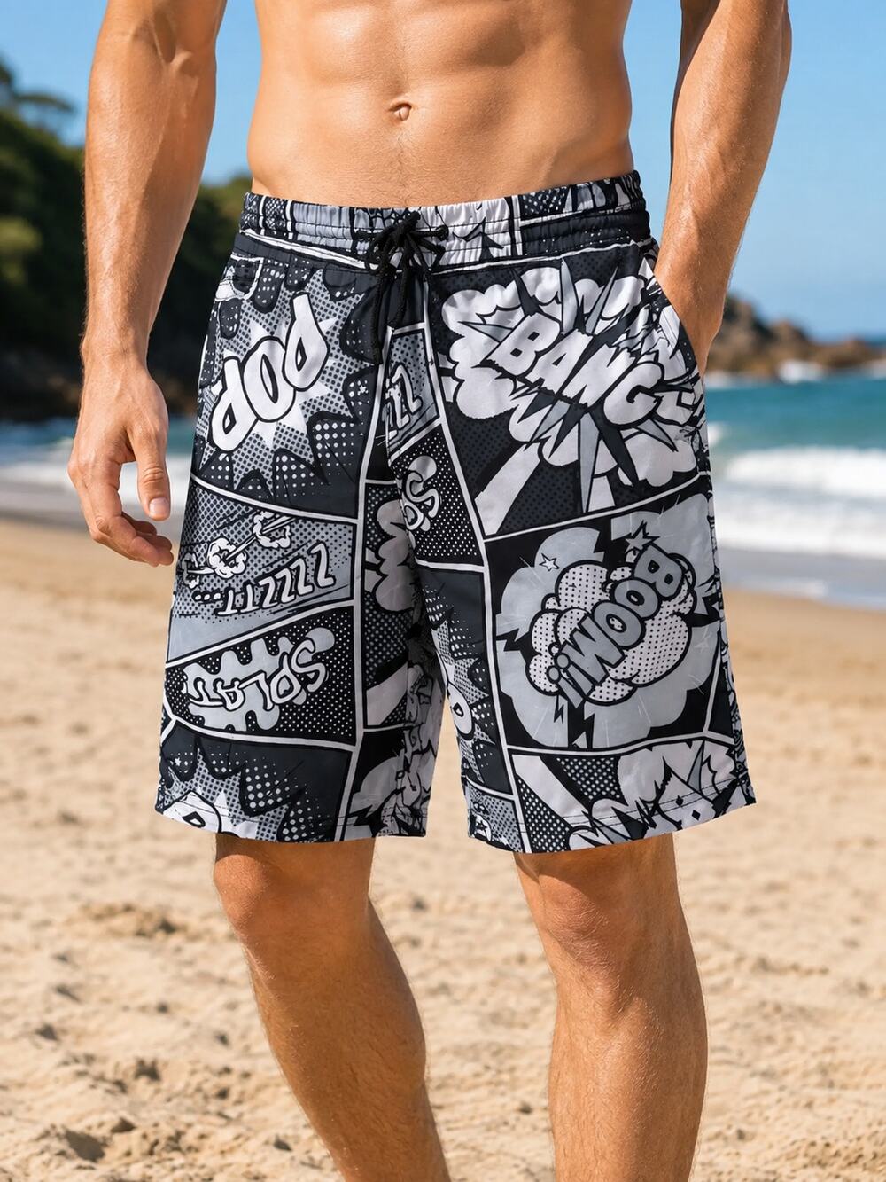 Drill Clothing Co Superhero Graphic Arts Shorts - Grey Scale - Size Small NWT